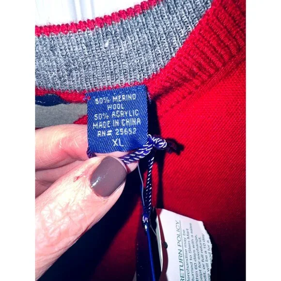 NWT Merino Wool Lightweight Alan Flusser Red VNeck Sweater Vest XL Preppy Office - Picture 5 of 9